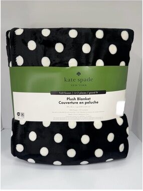 Kate Spade FULL/QUEEN Black & White Polka Dot Plush Throw Blanket